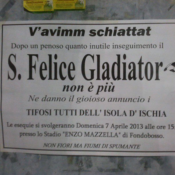 Ischia pronta a festeggiare, intanto spunta un manifesto derisorio per il Gladiator