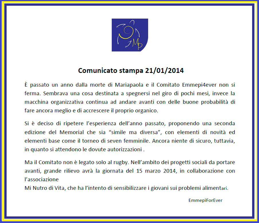 Il Comitato EmmePi4Ever rilancia il Memorial Rauso e collaborerà con un’altra associazione