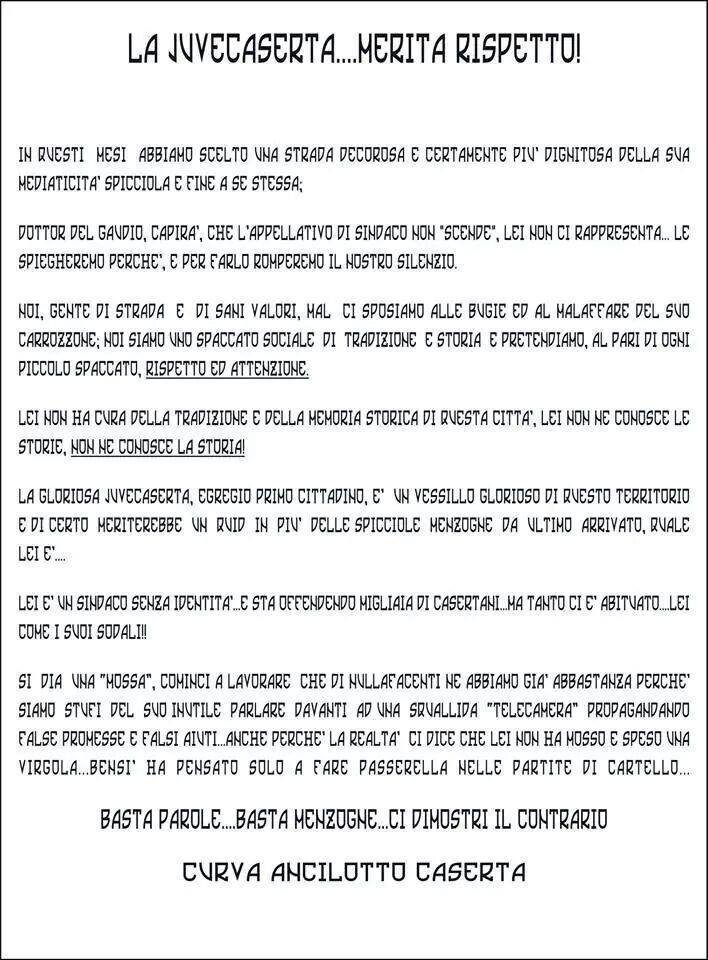 Il comunicato dei tifosi bianconeri