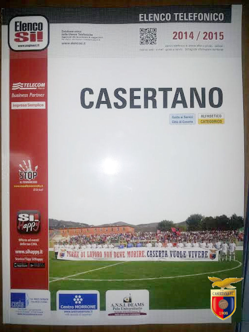 La Casertana sulla copertina dell’elenco telefonico firmato ‘Pagine Sì’