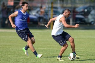 Conti e Bruno durante l'allenamento di oggi