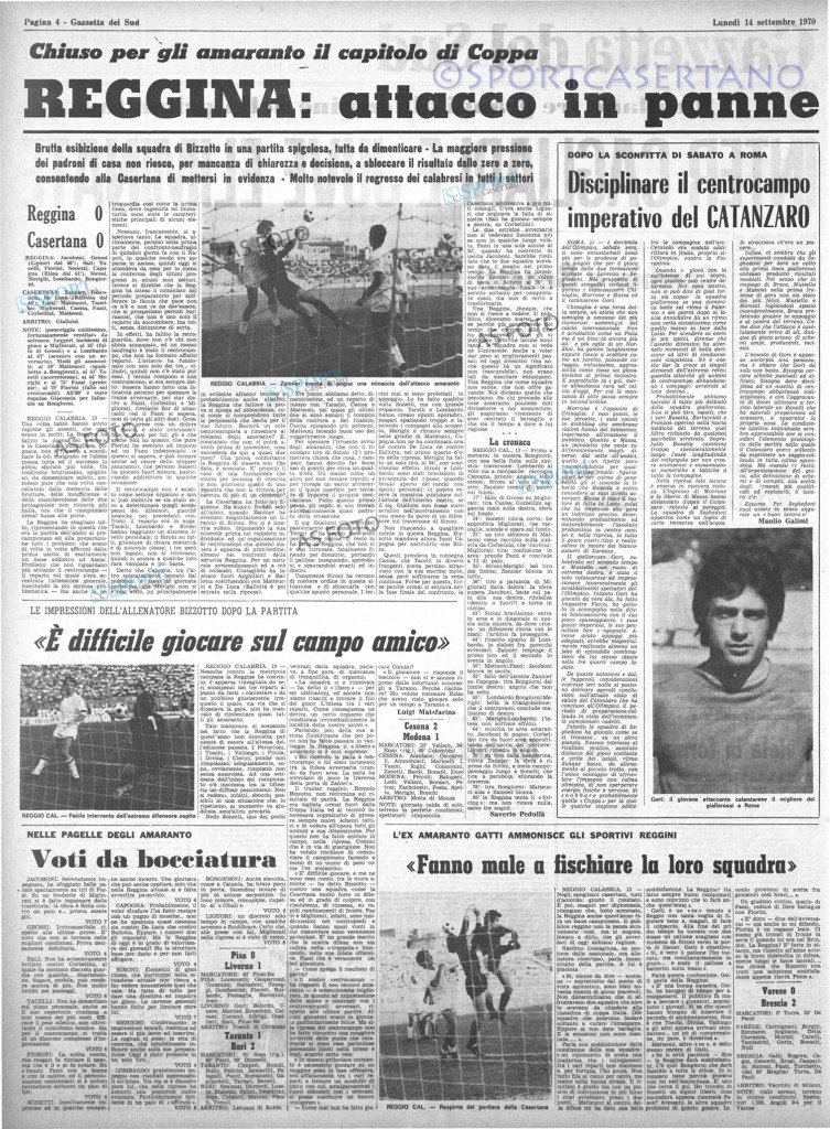 La copia della Gazzetta del Sud di lunedì 14 settembre 1970