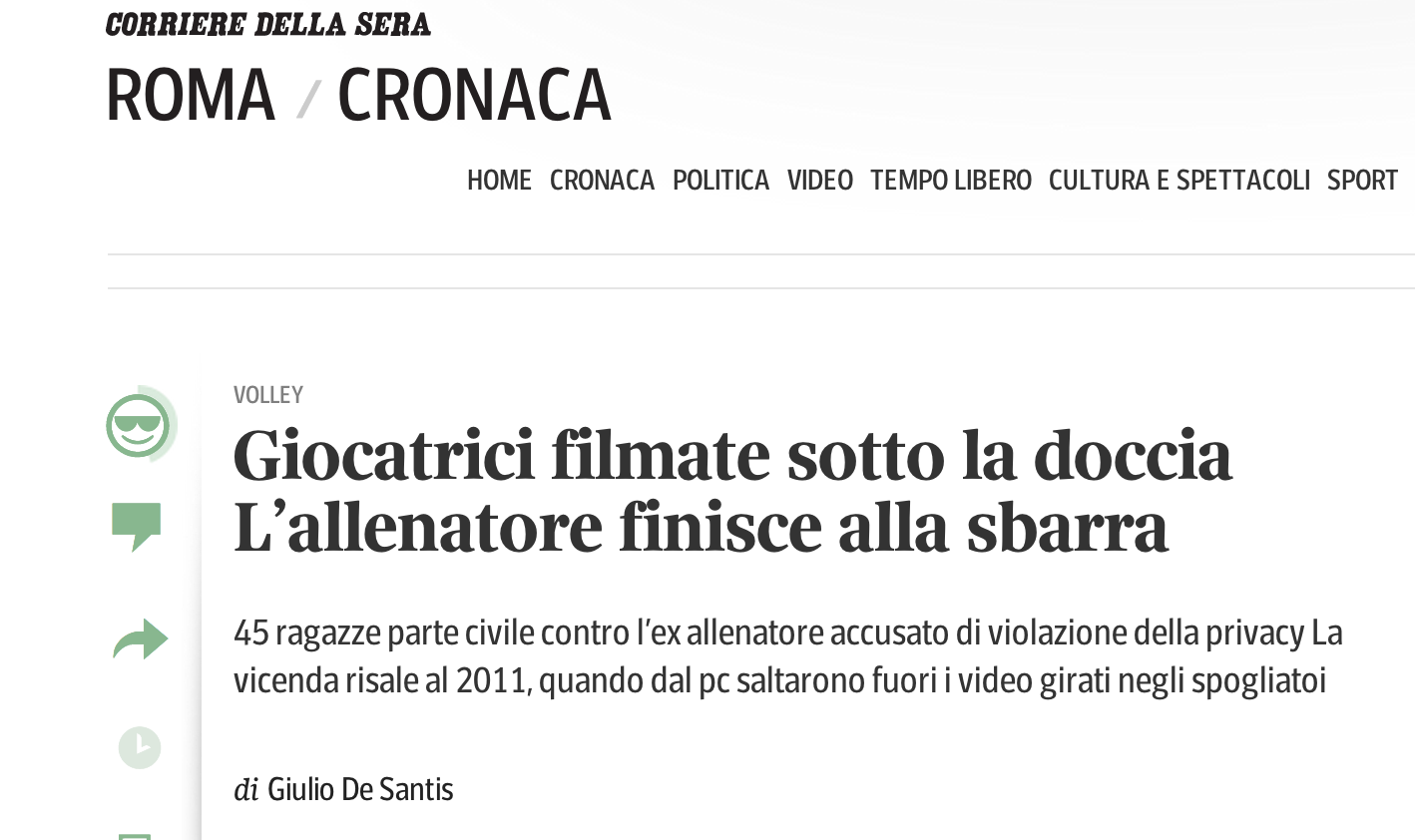 Atlete filmate nello spogliatoio dall’allenatore: la Volalto chiede la rettifica al Corriere della Sera