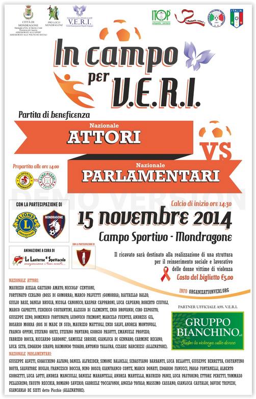 Sabato a Mondragone la partita di beneficenza tra Nazionale Attori e Nazionale Parlamentari