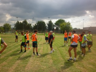 Un momento dell'allenamento giallorosso
