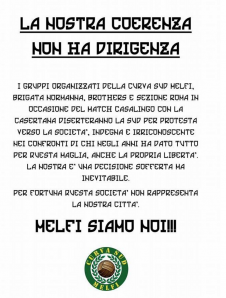 Il volantino dei tifosi gialloverdi