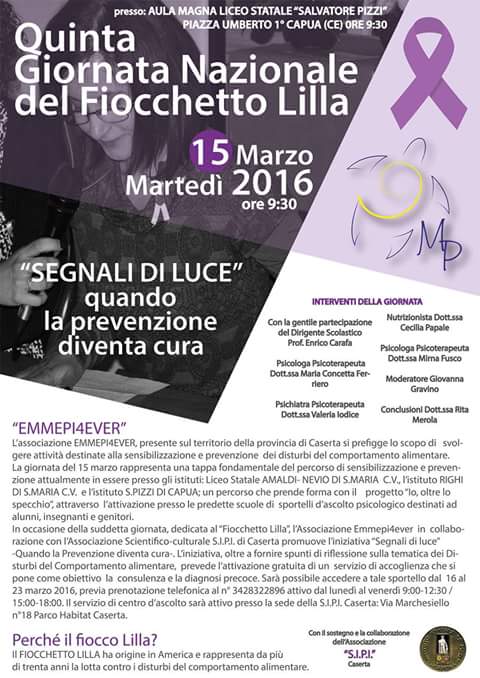 L’Associazione Emmepì4ever domani al ‘Pizzi’ di Capua per la giornata del Fiocchetto Lilla