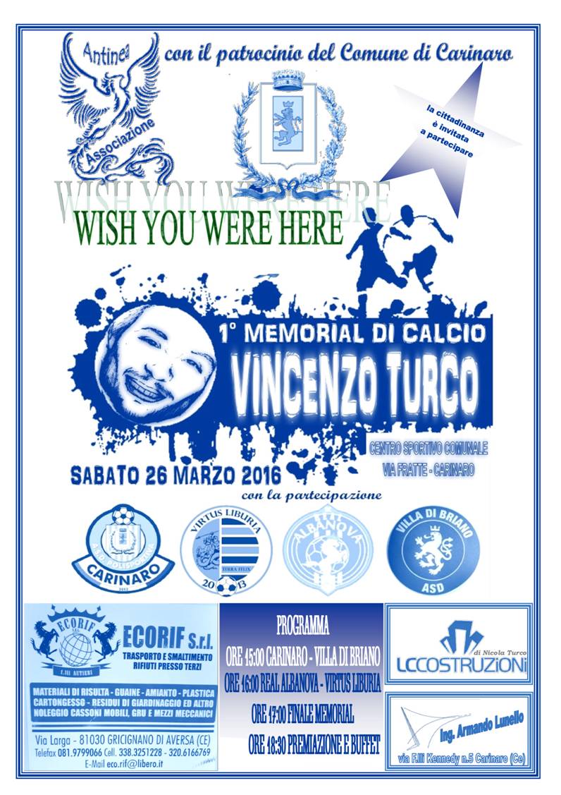 Carinaro, sabato in programma il 1° Memorial Vincenzo Turco