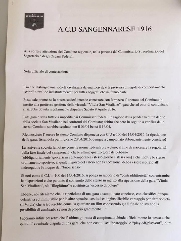 Vitulazio e San Vitaliano in campo per il recupero, la rabbia della Sangennarese in una nota ufficiale