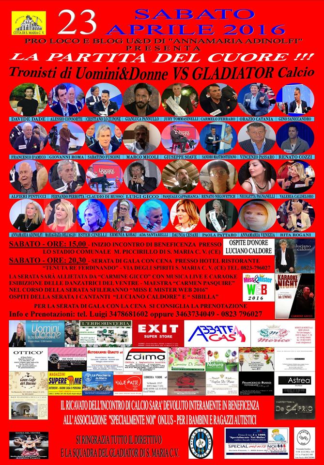 Sabato al ‘Piccirillo’ la prima edizione della ‘Partita del cuore’ con i tronisti di Uomini & donne