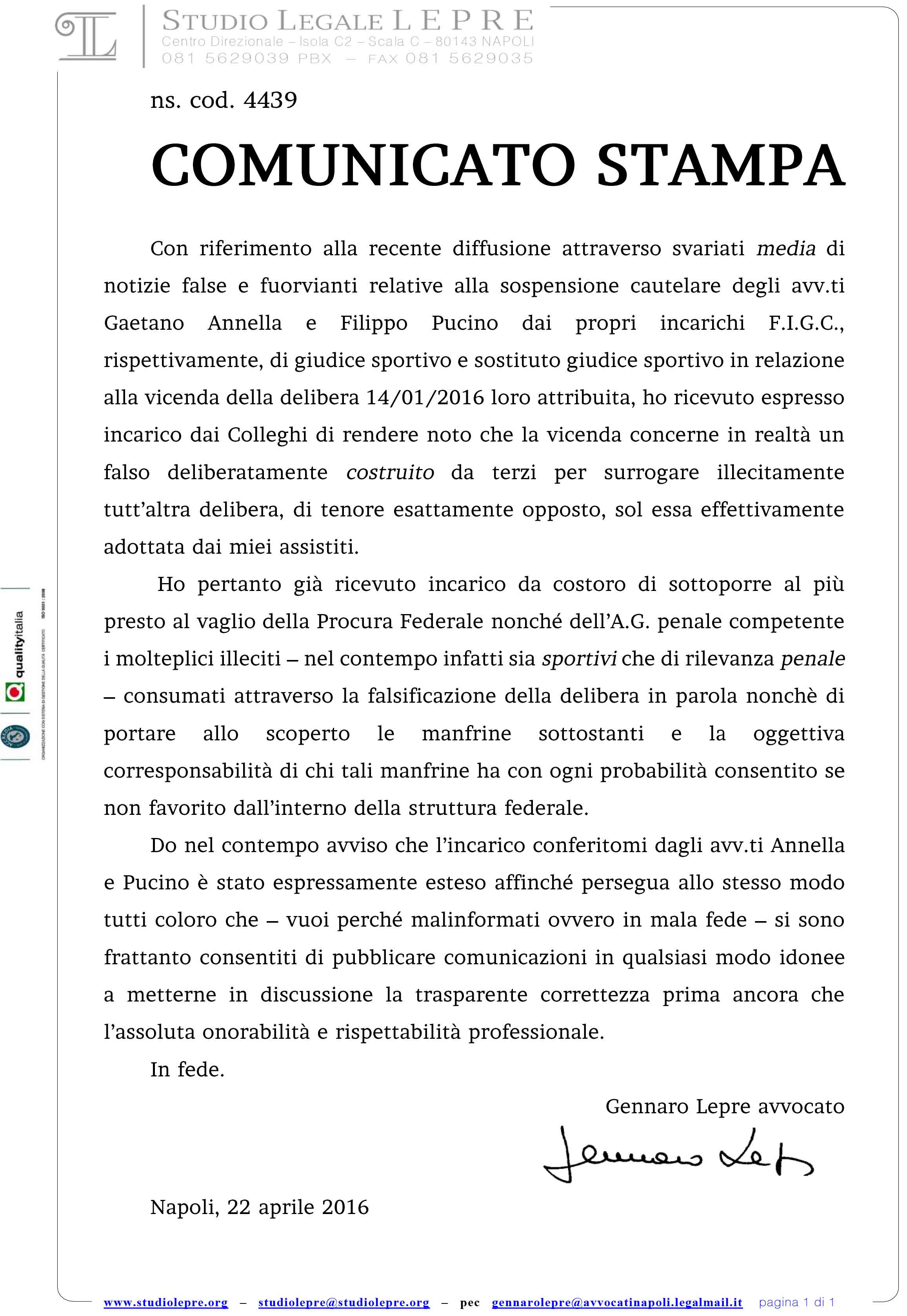Il girone A di Promozione falsato, gli avvocati Annella e Pucino passano alle vie legali
