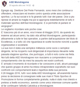 Una parte del post del Mondragone