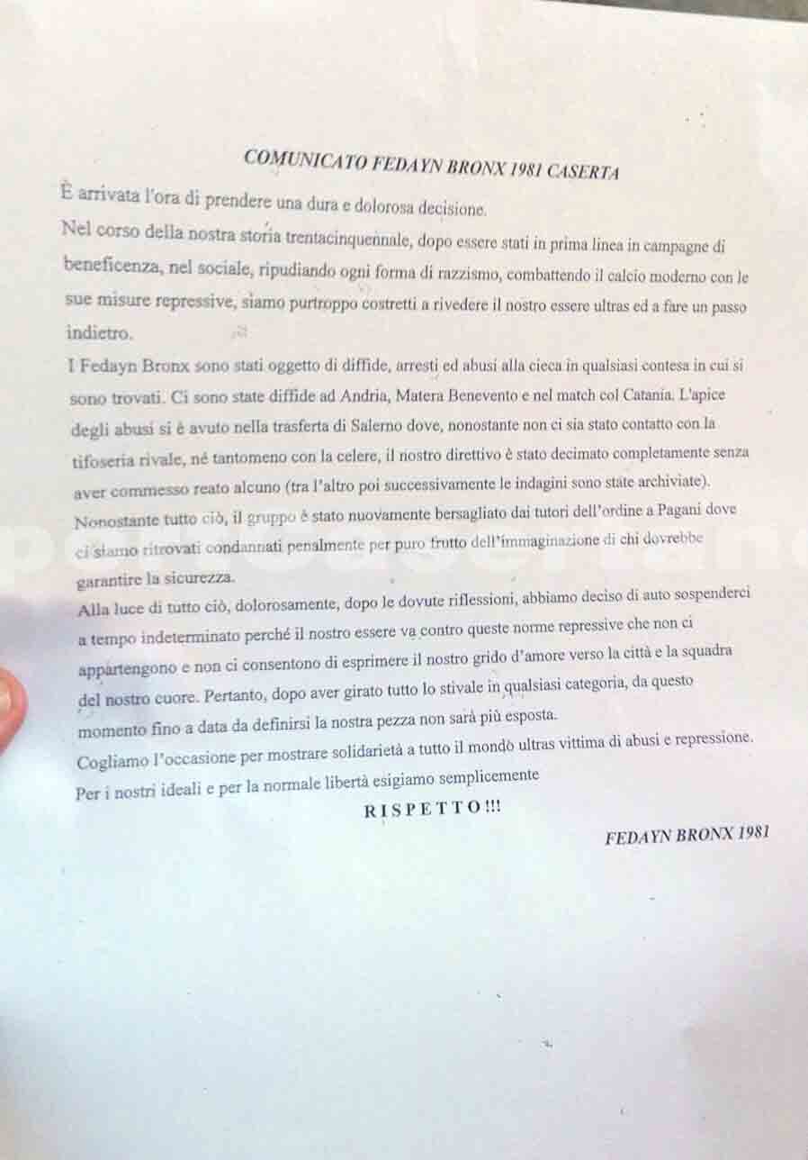 Tilia lascia la Casertana, si aspetta solo l’ufficialità. Intanto clamorosa decisione dei Fedayn Bronx ’81