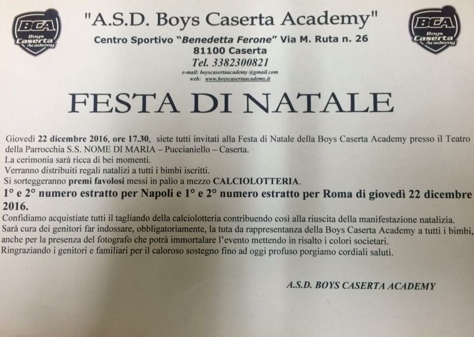 Tutto pronto per la Festa di Natale della Caserta Academy