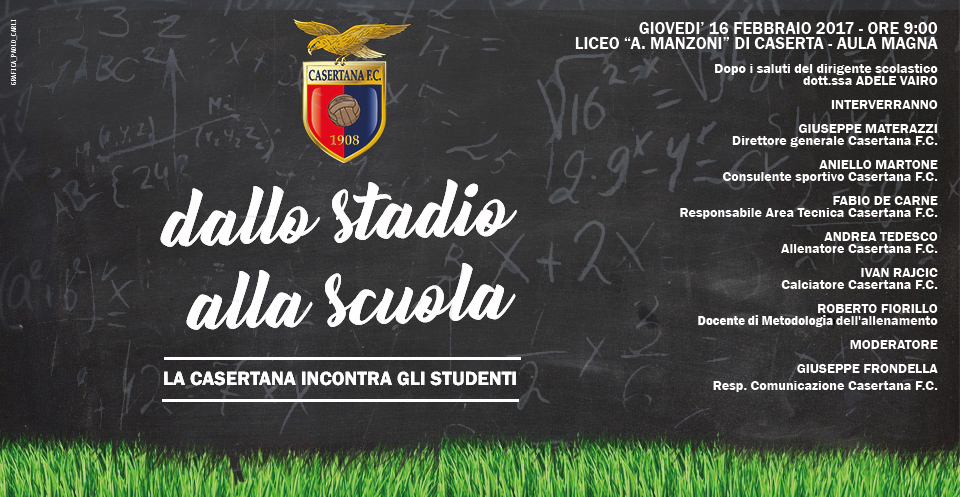 Giovedì la Casertana al ‘Manzoni’ per il primo appuntamento con il tour ‘Dallo stadio alla scuola’