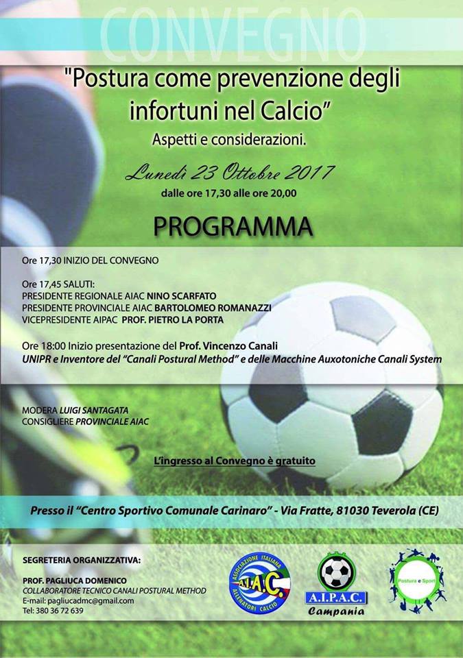Il 23 Ottobre a Carinaro un convegno sulla prevenzione dagli infortuni nel calcio
