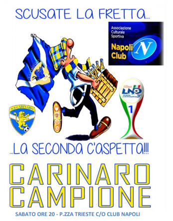 Il Carinaro festeggia la promozione in Seconda Categoria: alle 20:00 squadra in Piazza Trieste per abbracciare i tifosi