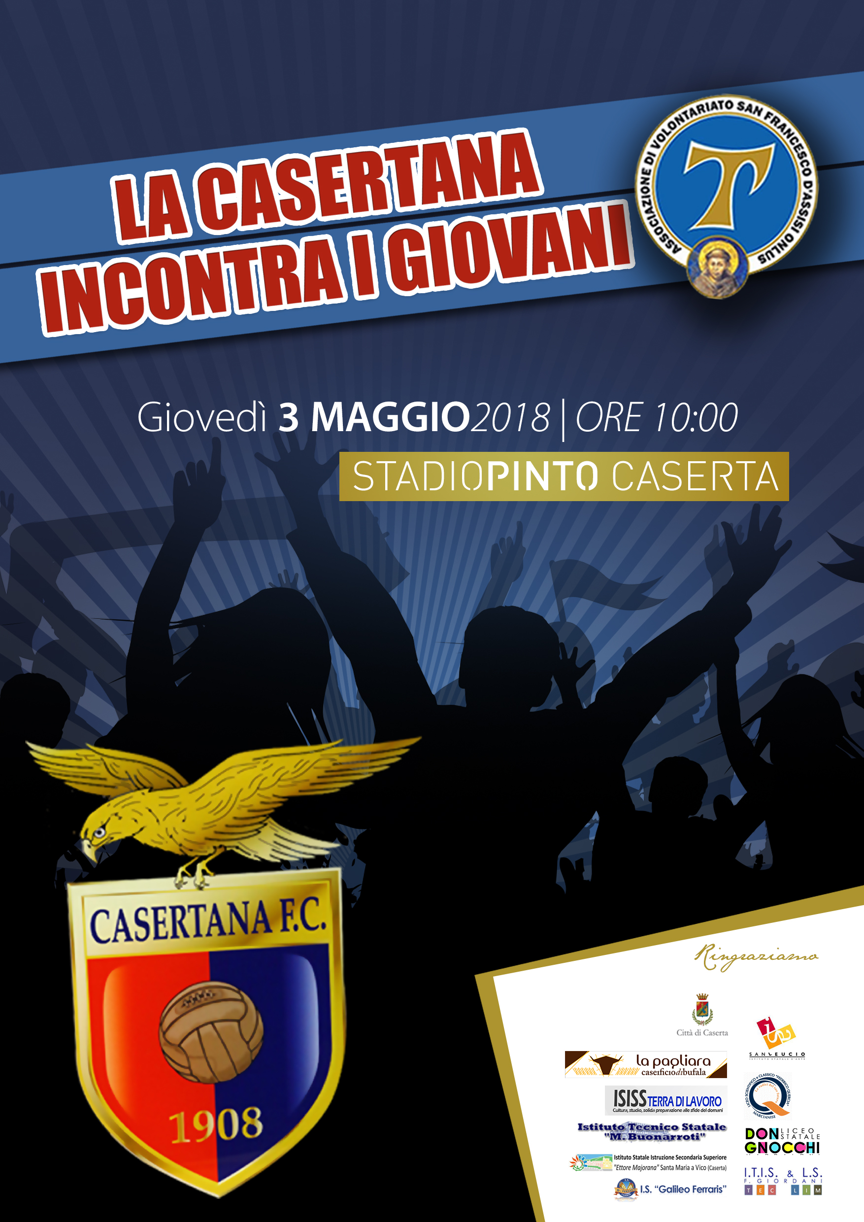 Si rinnova il binomio Casertana-Associazione di Volontariato San Francesco d’Assisi: a maggio nuova iniziativa benefica al Pinto