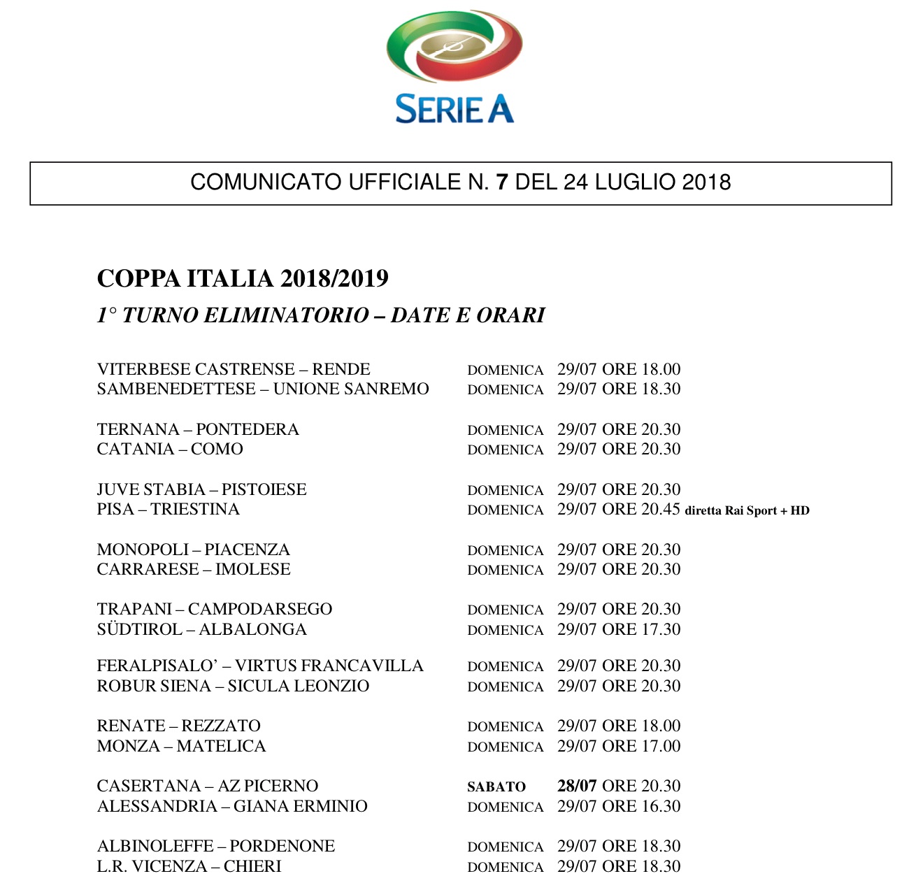 Confermata la nostra anteprima: Casertana-Picerno anticipata a sabato
