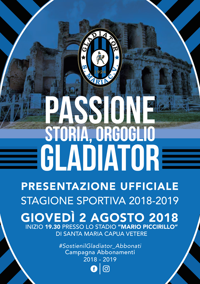 Gladiator, è il tuo momento! Giovedì sera la presentazione ufficiale allo stadio “Piccirillo”