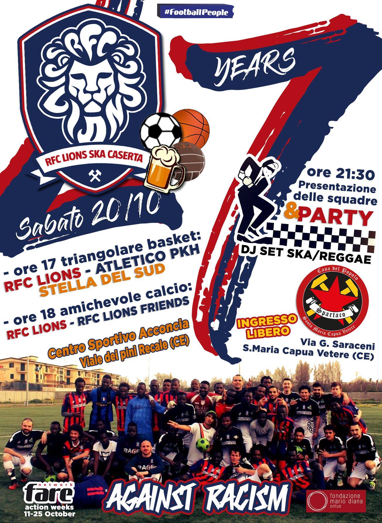 Sabato a Recale gli RFC Lions Ska Caserta festeggiano i sette anni di attività: il programma della giornata