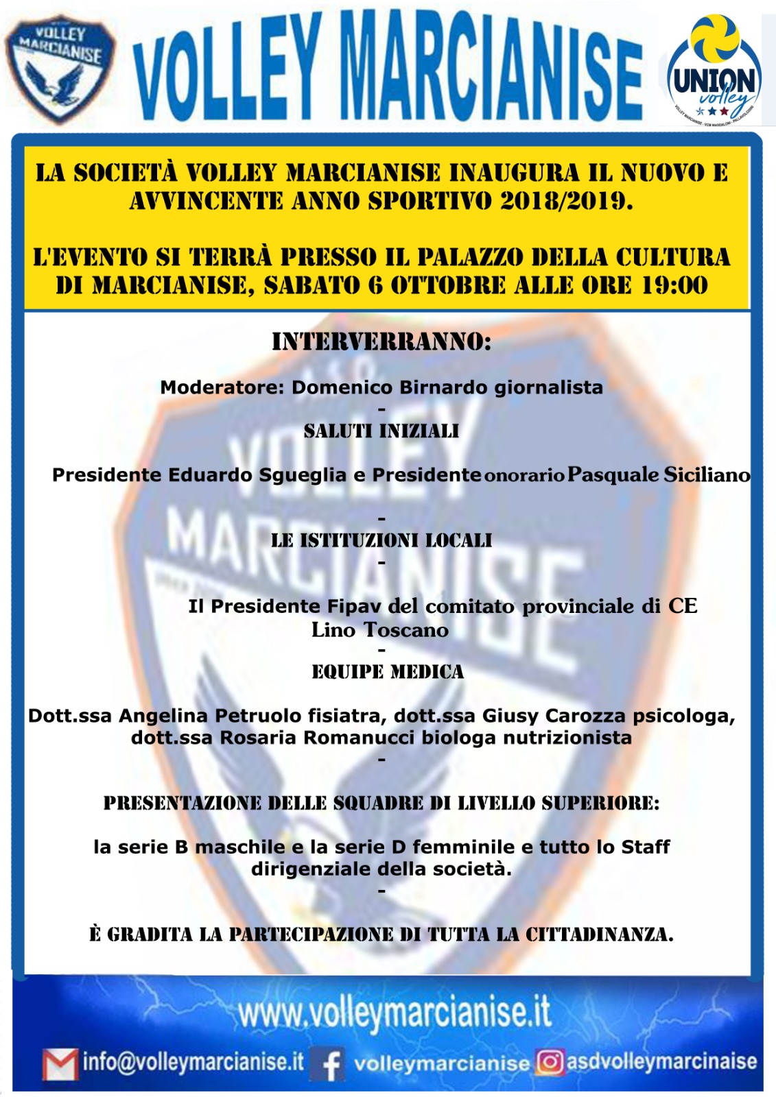 Dalla B maschile alla D femminile passando per il consorzio Union Volley: sabato sera la presentazione del Volley Marcianise
