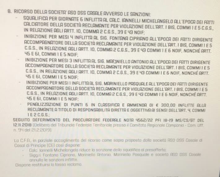 FOTO. Il Tribunale Federale dà ragione alla DSS Casale: sanzioni e -6 annullati