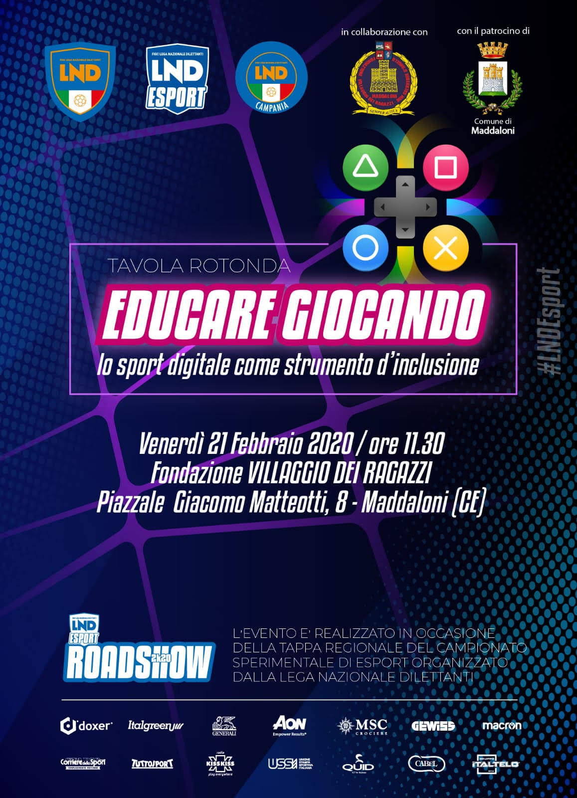 IL ROAD SHOW 2K20 SBARCA A MADDALONI. Due giorni del campionato ESport al Villaggio dei Ragazzi, con un importante convegno