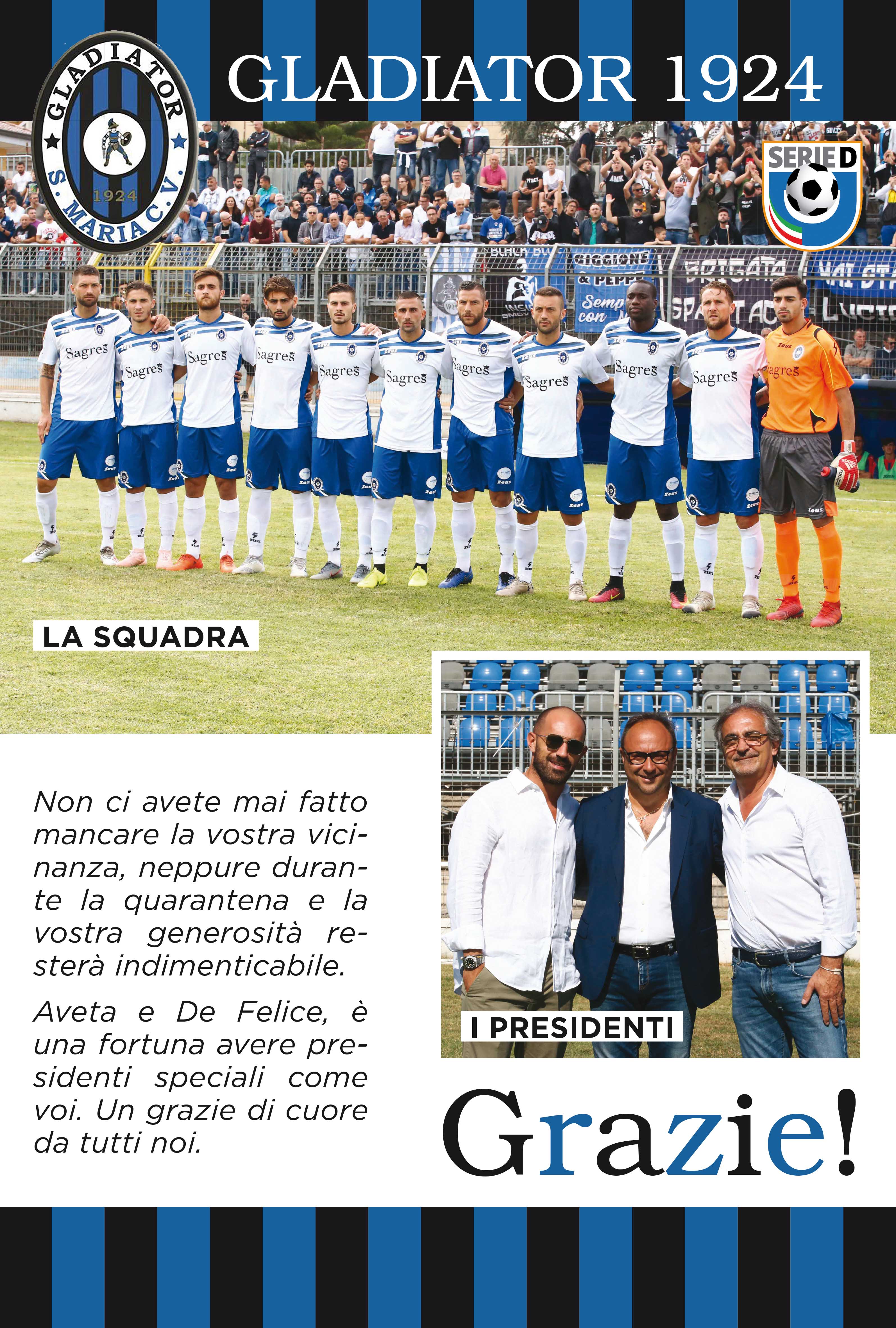 Gladiator, i ringraziamenti dei calciatori sul Corriere dello Sport: “Difficile trovare presidenti eccezionali come Aveta e De Felice”