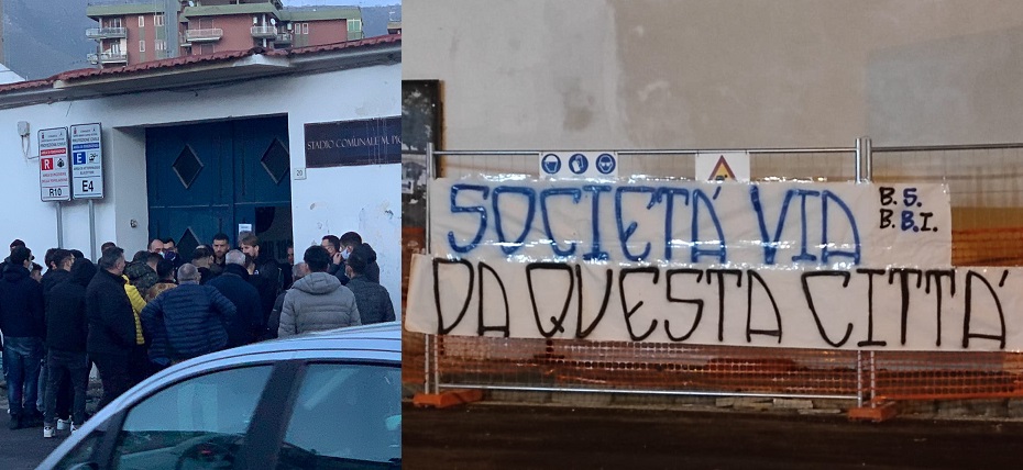 Del Sorbo e Di Pietro a colloquio con i tifosi e lo striscione
