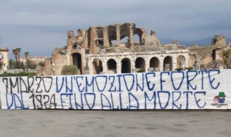 I 97 ANNI DEL GLADIATOR. Lo striscione d’auguri della Brigata Spartaco nel luogo simbolo della città