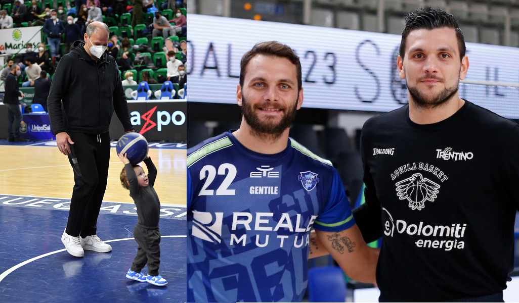 LA FOTO CHE COMMUOVE IL WEB. Nando Gentile ed il nipotino sul parquet, durante il derby tra Stefano ed Alessandro