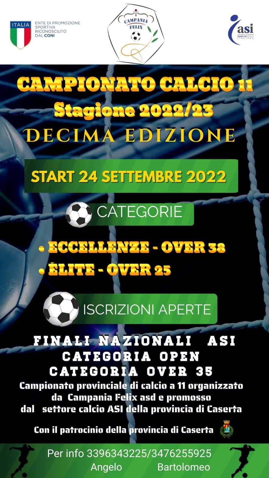 Quasi ai nastri di partenza il campionato amatoriale Campania Felix targato ASI