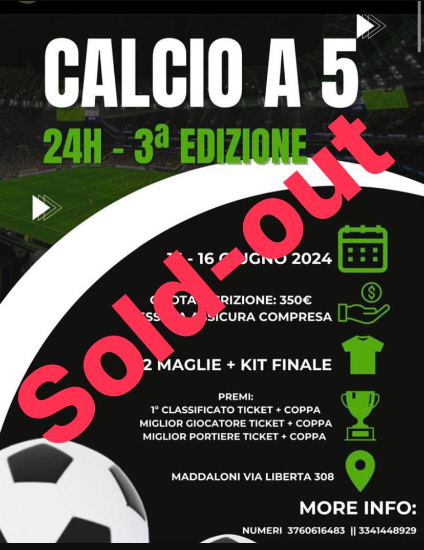 24H A MADDALONI. E’ già sold-out l’evento di calcio a 5