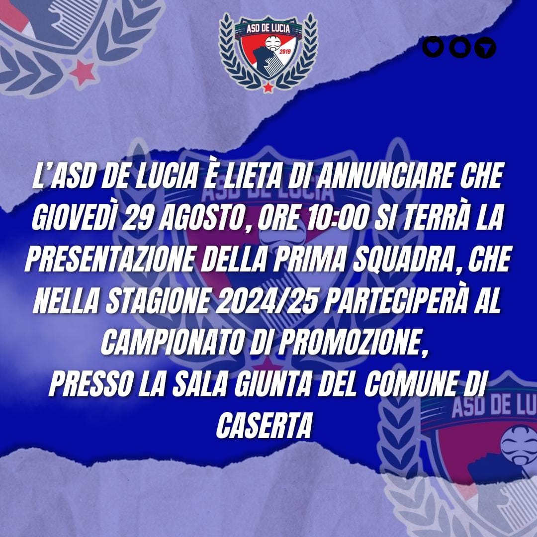 Giovedì mattina la presentazione in Comune dell’Asd De Lucia