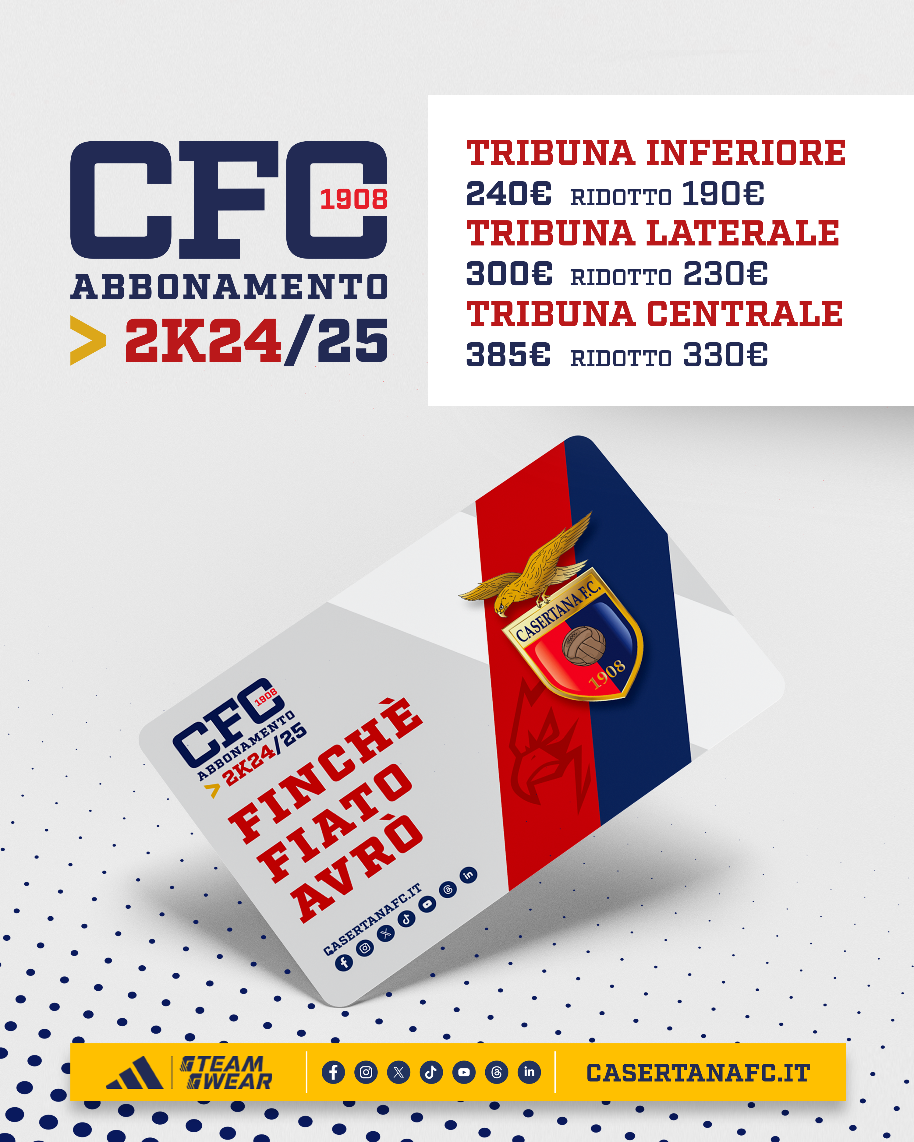 Casertana, al via la campagna abbonamenti. Ecco i prezzi, previste due giornate rossoblù